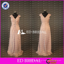 ED Bridal Elegant Cap Sleeve V Neck Long A Line Taffeta Peach Mãe do vestido da noiva 2017